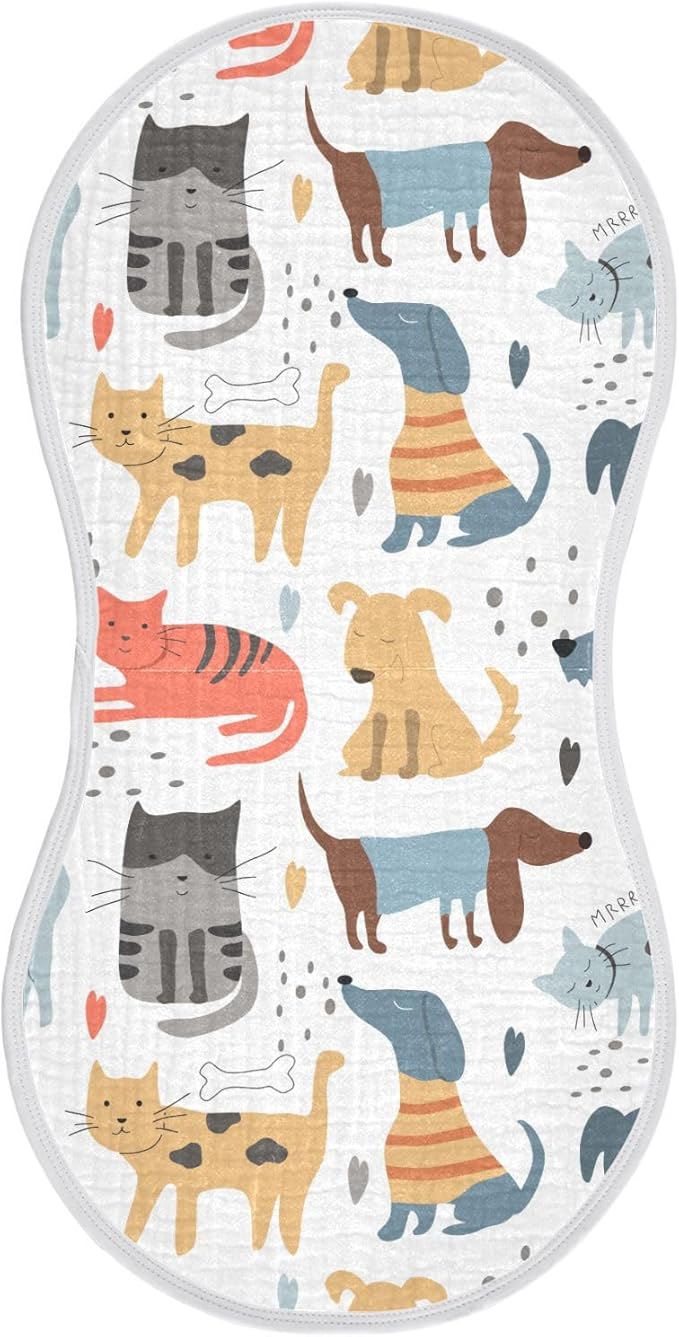 vvfelixl Different Dogs Cats Burp Cloths for Baby Boy Girls Baby Washcloths Burp Rags 1 Pack