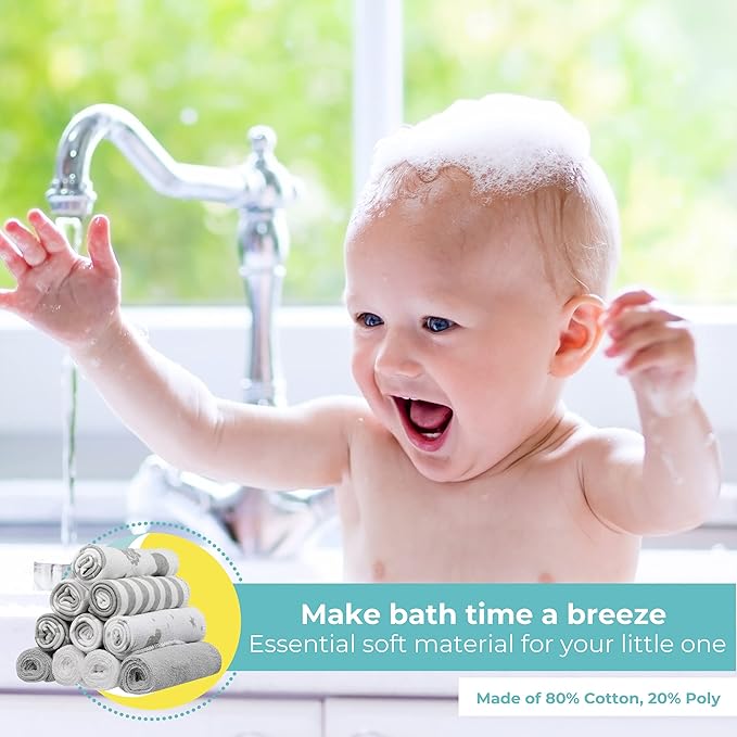 Spasilk 20-Piece Washcloth Set for Newborn Boys and Girls, Soft Terry Baby Washcloths, Baby Essentials, Gray Celestial