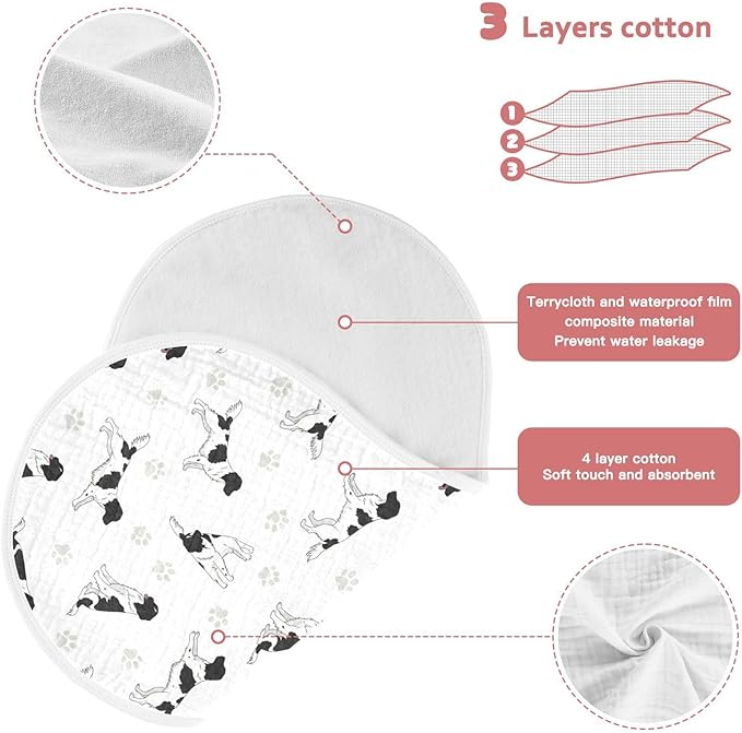 2 Pack Muslin Burp Cloths Stabyhoun Dogs White Cotton Baby Burp Cloths Soft Burping Cloth Absorbent Spit Up Rags for Newborn Baby Boys Girls 22x11 Inch
