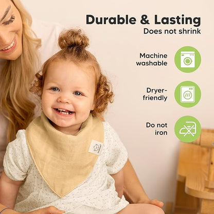 8-Pack Muslin Baby Bibs for Boys, Girls - Muslin Bandana Drool Bibs for Baby Girl & Boy, Drooling Newborn, Teething Toddler, Infant 0-36 Months, 100% Cotton Extra Absorbent & Soft (Primeval)