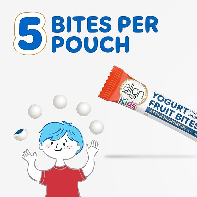 Align Probiotic, Kids Yogurt Coated Probiotic Fruit Bites, Added Probiotics Help Support Kids' Digestive Health, Apple Blueberry Flavored, 21 Individually Wrapped Pouches, 105 Bites