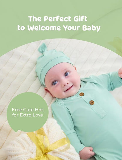 PATPAT Baby Sleeper Gown with Bamboo Viscose for Newborn Girls Boys, Knotted Nightgown with Mittens for Infant Home Coming