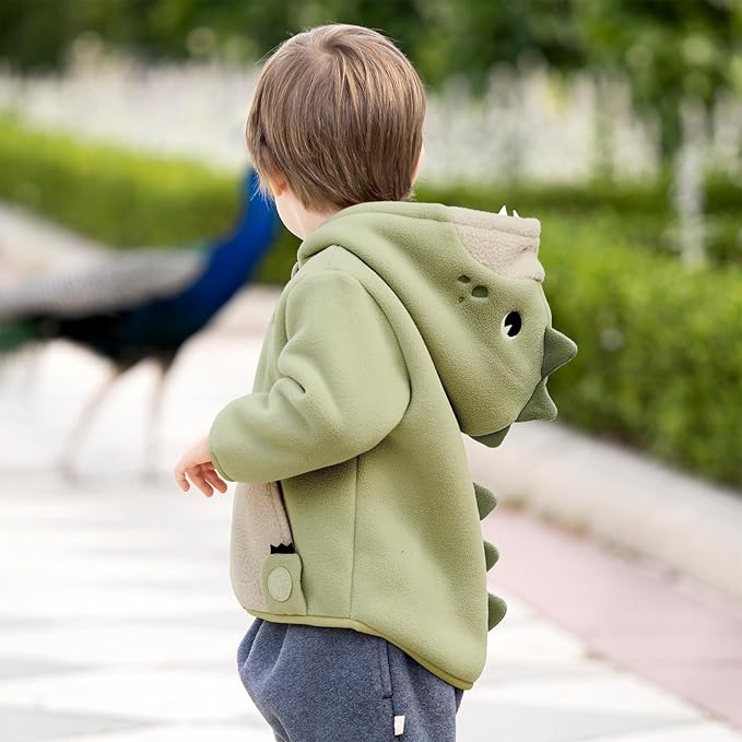 DAVE&BELLA Toddler Fleece Jacket, Baby Boys Girls Animal-shaped Hooded Zipper Long Sleeve Warm Spring Autumn Outerwear Coat