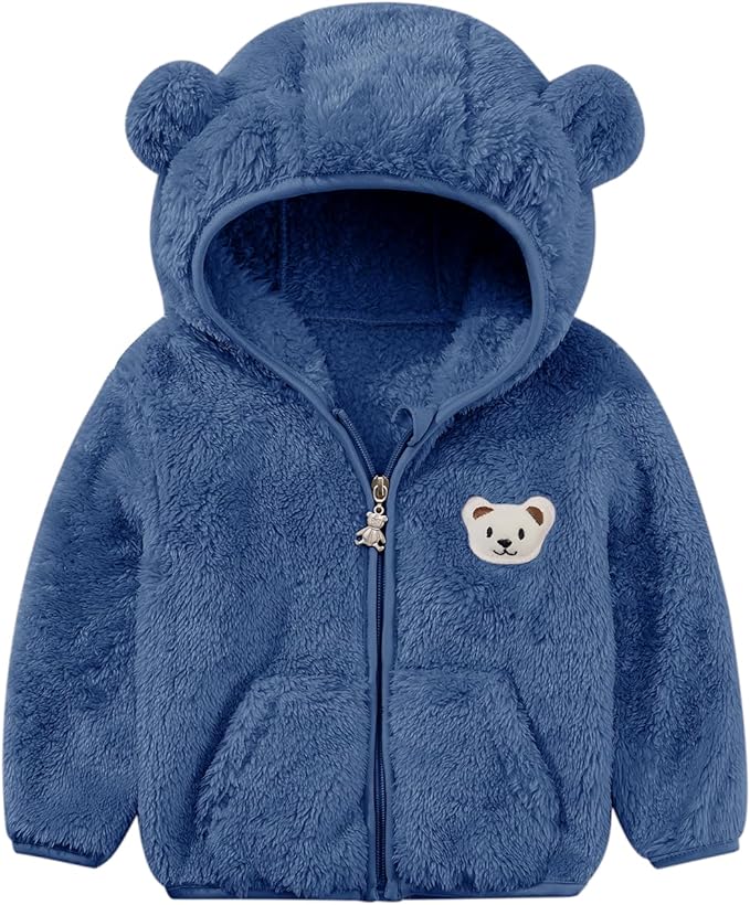 Baby Boys Girls Fleece Jackets Zip Up Hoodies Cute Bear Coats Fall Winter Fuzzy Jacket Newborn Boys Girls Outwear