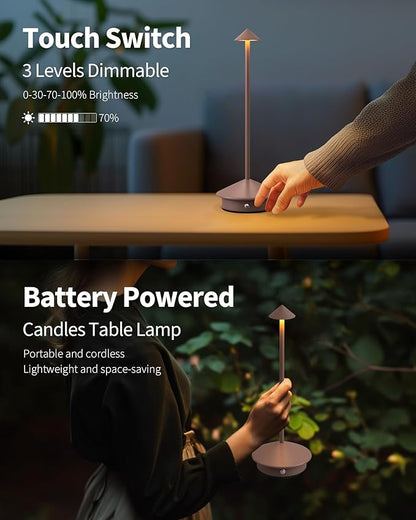 Modern Cordless Table Lamp Set of 2, Portable LED Desk Lamps, 5000mAh Rechargeable Battery Operated Lighting for Bedroom Dining Room Restaurant Coffee Shop Camping Night Light (Brown)