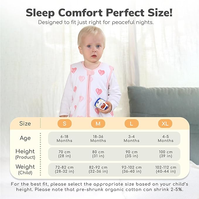 Mama Cheetah Toddler Sleep Sack with Feet, 1.0 TOG Organic Cotton Baby Wearable Blankets with Legs, Baby Sleeping Bag for Walkers, Early Walker 6-18 Month