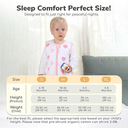 Mama Cheetah Toddler Sleep Sack with Feet, 1.0 TOG Organic Cotton Baby Wearable Blankets with Legs, Baby Sleeping Bag for Walkers, Early Walker 6-18 Month