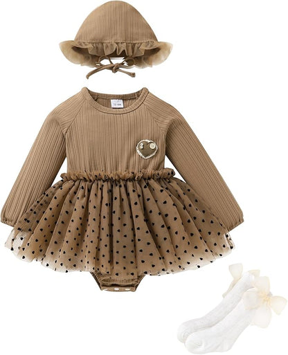 YOUNGER TREE Newborn Baby Girl Romper Dress Outfits Long Sleeve Floral Tutu Bodysuit with Leggings Hat Infant Fall Clothes
