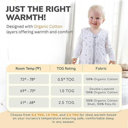 Mama Cheetah Toddler Sleep Sack with Feet 4T-5T, 1.0 TOG Organic Cotton Baby Wearable Blankets with Legs, Baby Sleeping Bag for Walkers, Early Walker X-Large