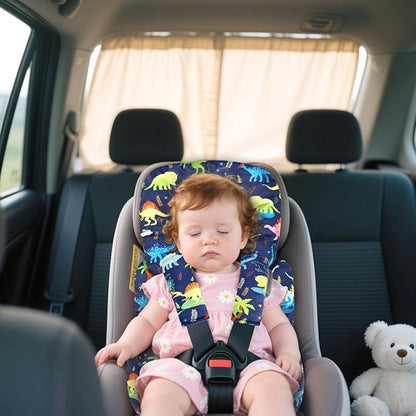 Infant Car Seat Insert Cushion, Baby Car Seat Head Body Support for Girls & Boys, Reversible Newborn Car Seat Insert with 2 Extra Strap Paddings, Premature Car Seat Cushion, Dinosaur
