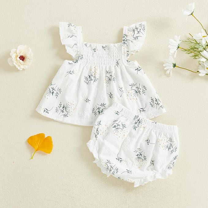 Mubineo Baby Girl Summer Clothes Cute Ruffle Tops Dress Shorts Outfits Set Infant Toddler Shrit Bloomers Princess Outfit