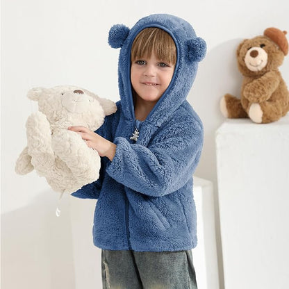 Baby Toddler Boys Girls Fleece Jacket with Hood Zip Up Cute Bear Coats for Infant Boys Girls Fuzzy Jacket with Ear 1-5T