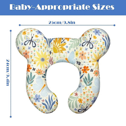 Baby Head Support Pillow for Newborn Toddler, Baby Neck Pillow Upgraded Comfortable Sleep Cushion for Car Plane Stroller Pushchair - Flower A
