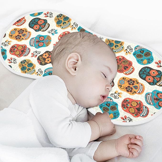 vvfelixl Baby Burp Cloths Colored Sugar Skull Baby Newborn Cotton Burping Cloths Set Baby Washcloths 4 Pack Beige