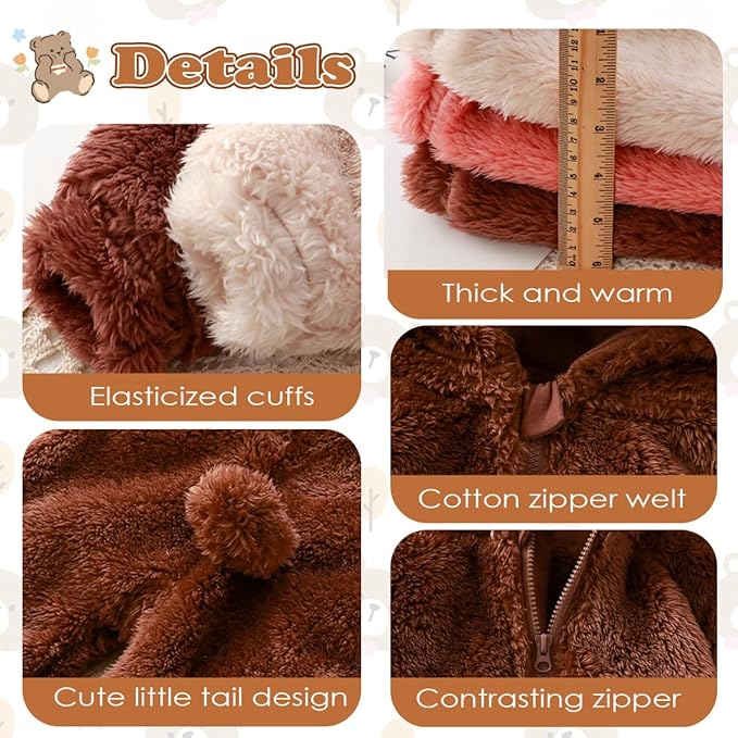 Newborn Baby Bear Fleece Romper One-Piece Footies Jumpsuit Pajama Infant Outfit for Baby Boys Girls