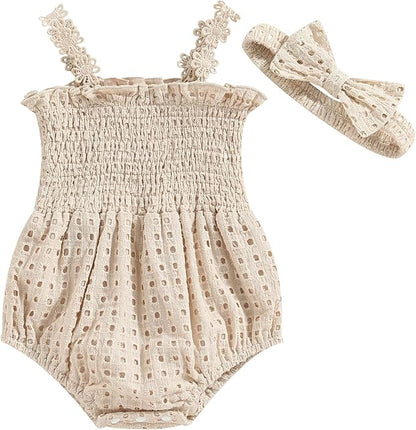 Newborn Baby Girl Bodysuit Sleeveless Halter Frill Romper One-piece Jumpsuit with Headband Summer Clothes Set