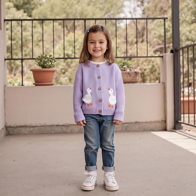 Baby Girl Cardigan Sweater Toddler Goose Embroidered Button Down Knit Sweaters Fall Winter Knitwear Jacket Clothes