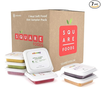 Square Food Organic Baby Food Purees | Soft Food Sampler Pack | Fresh & Dietitian-Designed Veggie-Forward, Balanced Meals | Low Sugar. No Added Sugar | Allergen Intro Options (7 Pack, 4 oz)