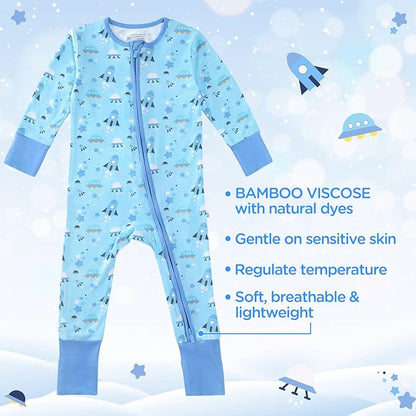 Baby Rompers Long Sleeve Mittens Cuff 2 Way Zipper Soft Footless Sleeper One-Piece Romper