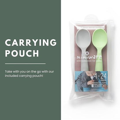 Miniware Silicone Baby Spoon for Training - BPA Free Baby Utensils - Baby Spoons Self Feeding 6 Months | 100% Food Grade Silicone - Modern & Dishwasher Safe Toddler Spoons (Grey & Key Lime)