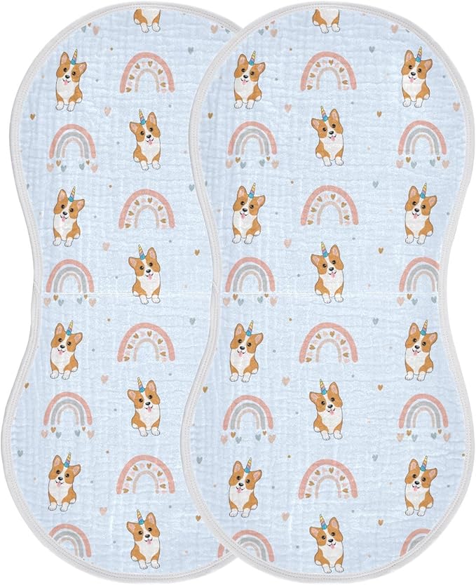 vvfelixl Baby Burp Cloths Corgi Hearts Rainbows Baby Newborn Cotton Burping Cloths Set Baby Washcloths 4 Pack