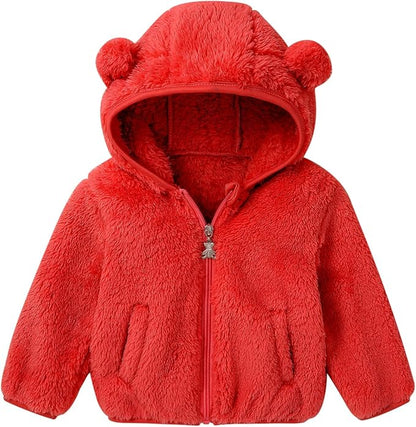 Baby Toddler Boys Girls Fleece Jacket with Hood Zip Up Cute Bear Coats for Infant Boys Girls Fuzzy Jacket with Ear 1-5T