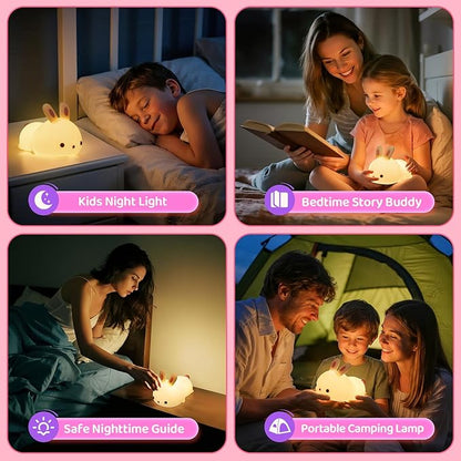 One Fire Bunny Toys for Kids Night Light for Kids with Remote, 16 Colors+5 Brightness Cute Lamp, Soft Silicone Baby Night Light, 1200mAh Portable Dimmable Touch Lamps, Kawaii Room Decor