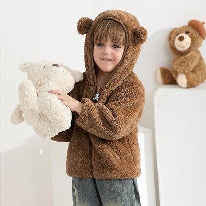 Baby Toddler Boys Girls Fleece Jacket with Hood Zip Up Cute Bear Coats for Infant Boys Girls Fuzzy Jacket with Ear 1-5T