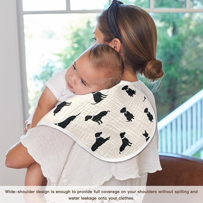 2 Pack Muslin Burp Cloths Dogs Beige Cotton Baby Burp Cloths Absorbent Soft Burping Cloth Washcloths for Newborn Must Haves 22x11 Inch