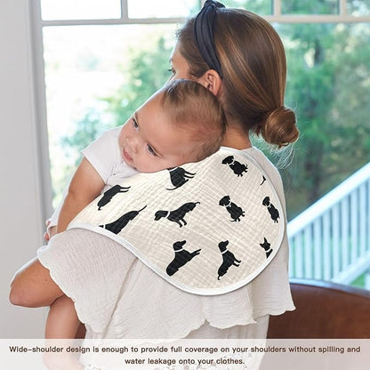 2 Pack Muslin Burp Cloths Dogs Beige Cotton Baby Burp Cloths Absorbent Soft Burping Cloth Washcloths for Newborn Must Haves 22x11 Inch