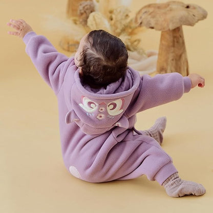 DAVE&BELLA Animal Jumpsuit for Baby Boy Girl, Hooded Winter One-Piece Romper Zip Up Fleece Infant Bodysuit with Snap Closure