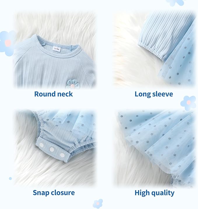 YOUNGER TREE Newborn Baby Girl Romper Dress Outfits Long Sleeve Floral Tutu Bodysuit with Leggings Hat Infant Fall Clothes