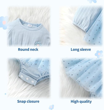 YOUNGER TREE Newborn Baby Girl Romper Dress Outfits Long Sleeve Floral Tutu Bodysuit with Leggings Hat Infant Fall Clothes