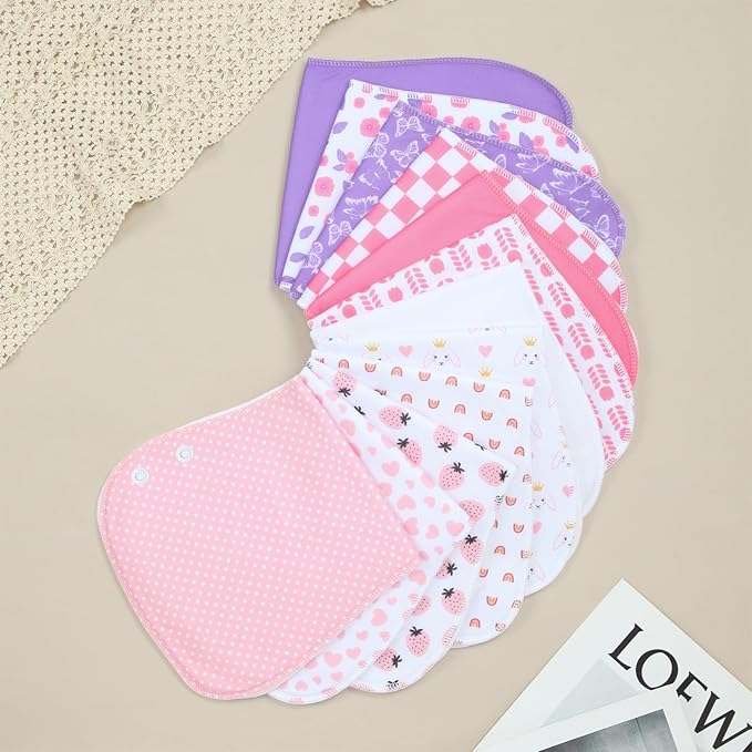 2-in-1 Burp Cloths and Baby B.ibs - 6 Pack Large Super Absorbent Soft Cotton Burping Cloths for Spit Up, 3 Layers Thick Baby Burp Rags for Girls & Boys