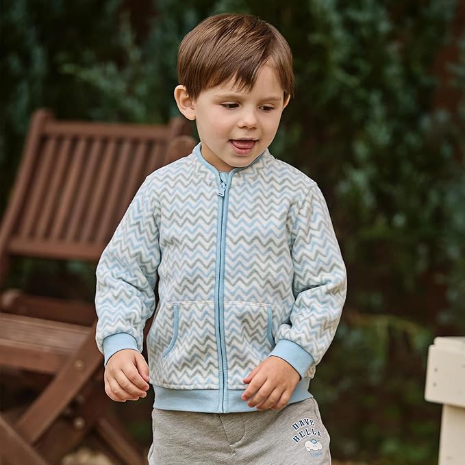 DAVE&BELLA Toddler Printed Polar Fleece Jacket, Zip Up Lightweight Outerwear for Kids Boys Girls Fall Spring Coat 2-9 Years