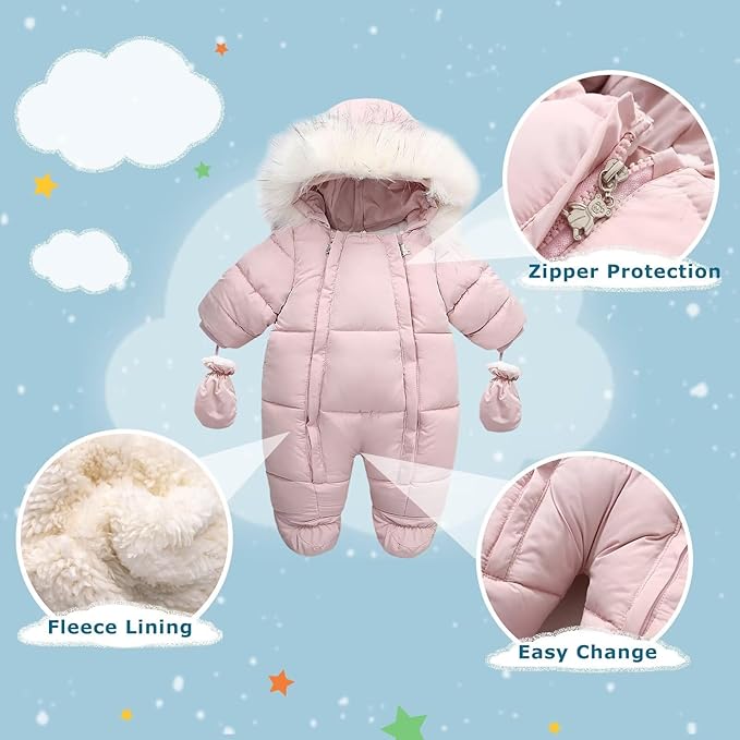 Baby Girl Boy Snowsuit Cute Down Jacket Hooded Romper Light Puffer Padded Jumpsuit Infant Winter Outwear