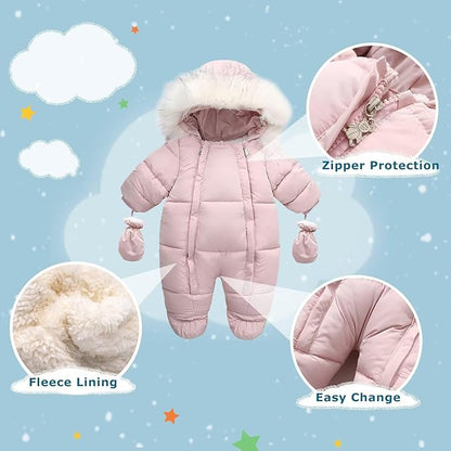 Baby Girl Boy Snowsuit Cute Down Jacket Hooded Romper Light Puffer Padded Jumpsuit Infant Winter Outwear