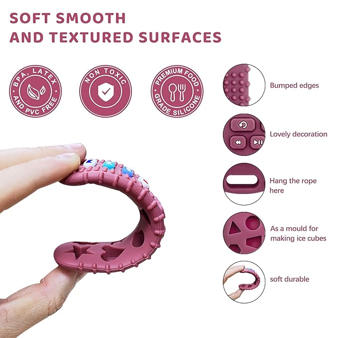 SOLIFEGOBLE 2 Pack Toy Remote for Baby,Silicone Remote Teether for Babies,Baby TV Remote Toys,Infant Chew Toys for Babies Chew Toys (Black + Pink)