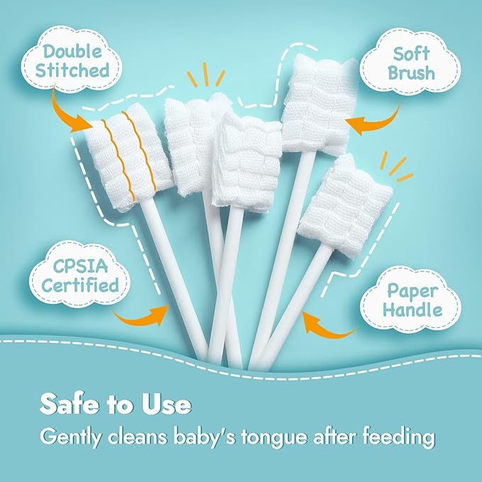 Papablic Baby Tongue Cleaner, Baby Oral Cleaner, Disposable Infant Mouth Cleaner Newborn, Upgrade Gum Cleaner with Paper Handle for Infants Ages 0-2 Years, 40 Pack