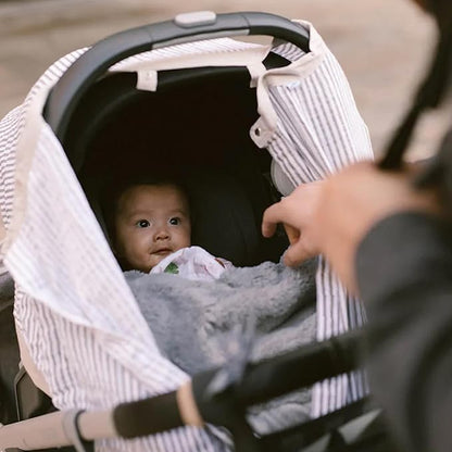 Little Unicorn Breathable Car Seat Canopy | Magnetic Closure Cover & Universal Fit | Protection & Privacy for Baby (Grey Stripe)
