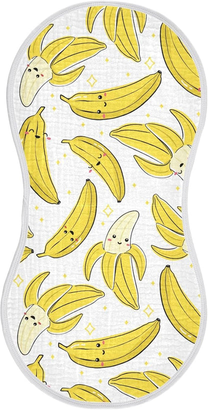 vvfelixl Muslin Burp Cloths Cute Bananas Baby Washcloths for Baby Girl Boys 2 Pack White