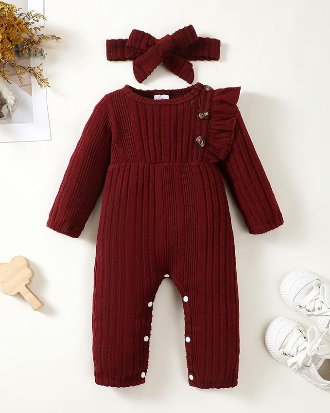 Infant Baby Girl Clothes Newborn Girl Romper Fall Winter Outfit Ruffle Long Sleeve Jumpsuit Romper Cute Baby Girl Outfit
