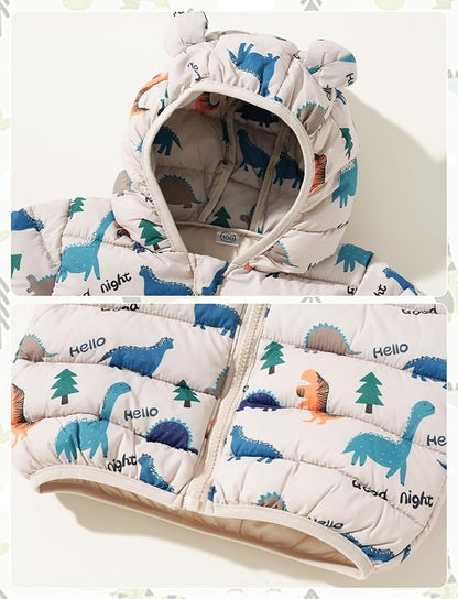 Happy Cherry Infant Baby Cute Cartoon Prints Winter Jacket Bear Ear Hood Warm Puffer Coat 6M-4T