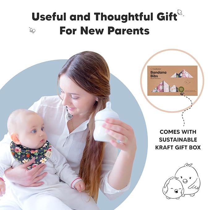 KeaBabies 10-Pack Organic Baby Bandana Bibs for Girls - Super Absorbent Triangle Baby Bibs for Drooling and Teething Infant, 100% Cotton Extra Soft for Newborn, Infant 0-36 Months (Tea Party)