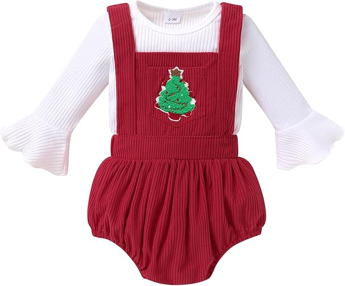 Tiny Cutey Newborn Baby Girl Clothes Bell Sleeve Romper and Corduroy Overalls Shorts Infant Girl Fall Outfits