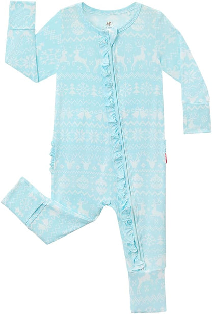 Bamboo Viscose Baby Girl Footless Pajamas Ruffled Baby Sleepers with 2 Way Zipper
