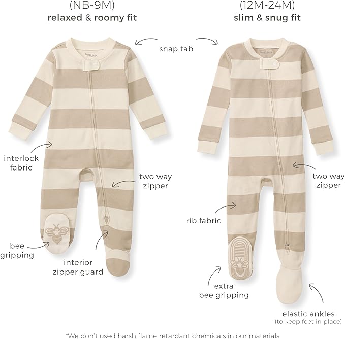 Burt's Bees Baby Baby Girls Sleeper Pajamas, 100% Organic Cotton, One-piece PJs, Diagonal Zip Up Jumpsuit, Snug Fit Footie