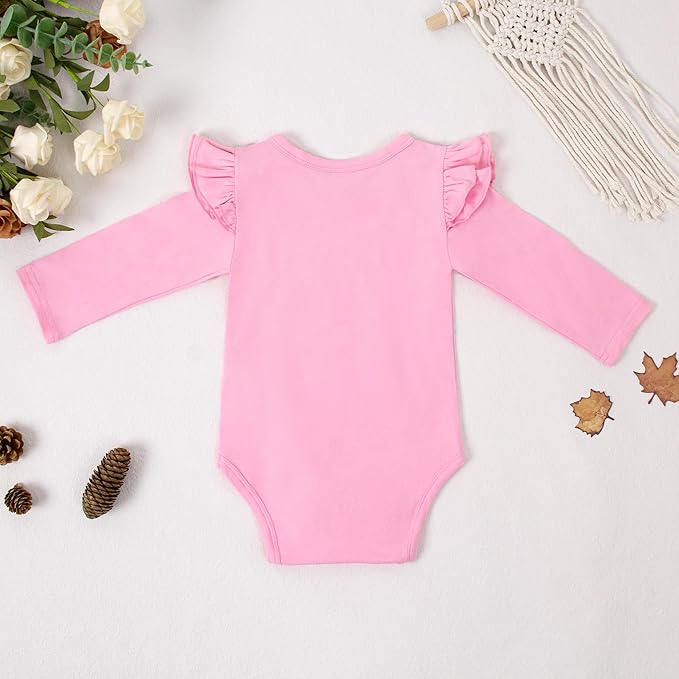 LYSMuch Baby Girls Ruffle Long Sleeve Bodysuit Infant Solid Color Top Jumpsuit Clothes