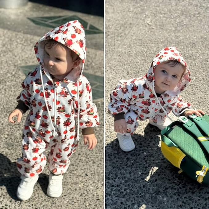 Unutiylo Unisex Baby Boys Girls Long Sleeve Infant Baby Zipper Hooded Jumpsuits Romper Loose Outfit Clothes