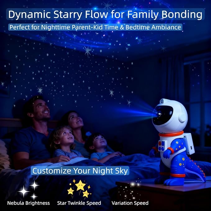 Galaxy Star Projection Night Light, Dinosaur Astronaut Space Projector with Timer, Remote Control, 8 Lighting Modes, Green Nebula Effects for Kids Room Ceiling Decor